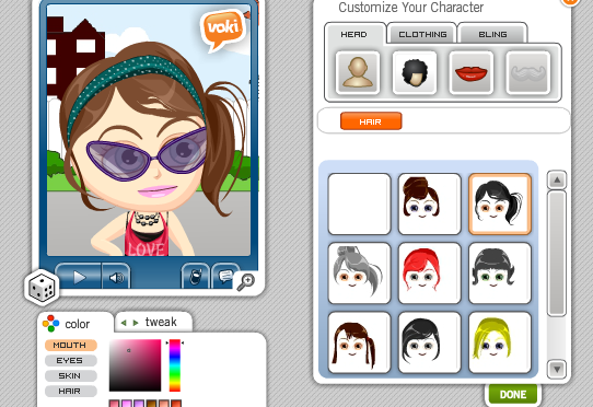 ילדה עם משקפים ודמויות נוספות של ילדות . דוגמא לדמות וירטואלית מאתר ווקי